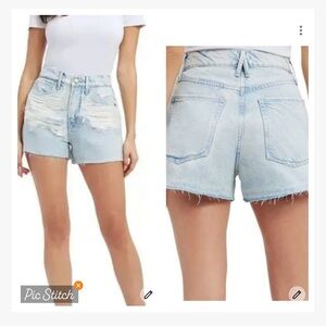 Good American 90’s Shredded Denim Shorts Light Wash